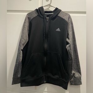 ADIDAS CLIMAWARM FULL ZIP-UP HOODED ATHLETIC JACKET (GRAY / BLACK)!
